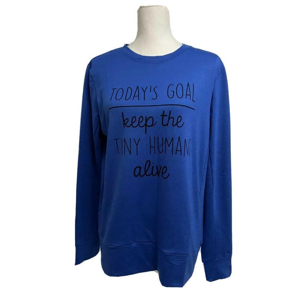 Womens Blue Graphic Pullover Novelty Funny Sweatshirt Medium Cotton Stretch New